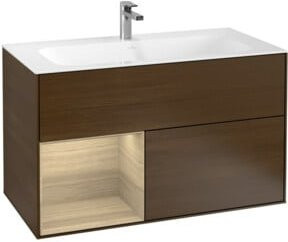 V&B Waschtischunterschrank Finion mit Regal links in Oak Veneer und Walnut Veneer - Bild 1