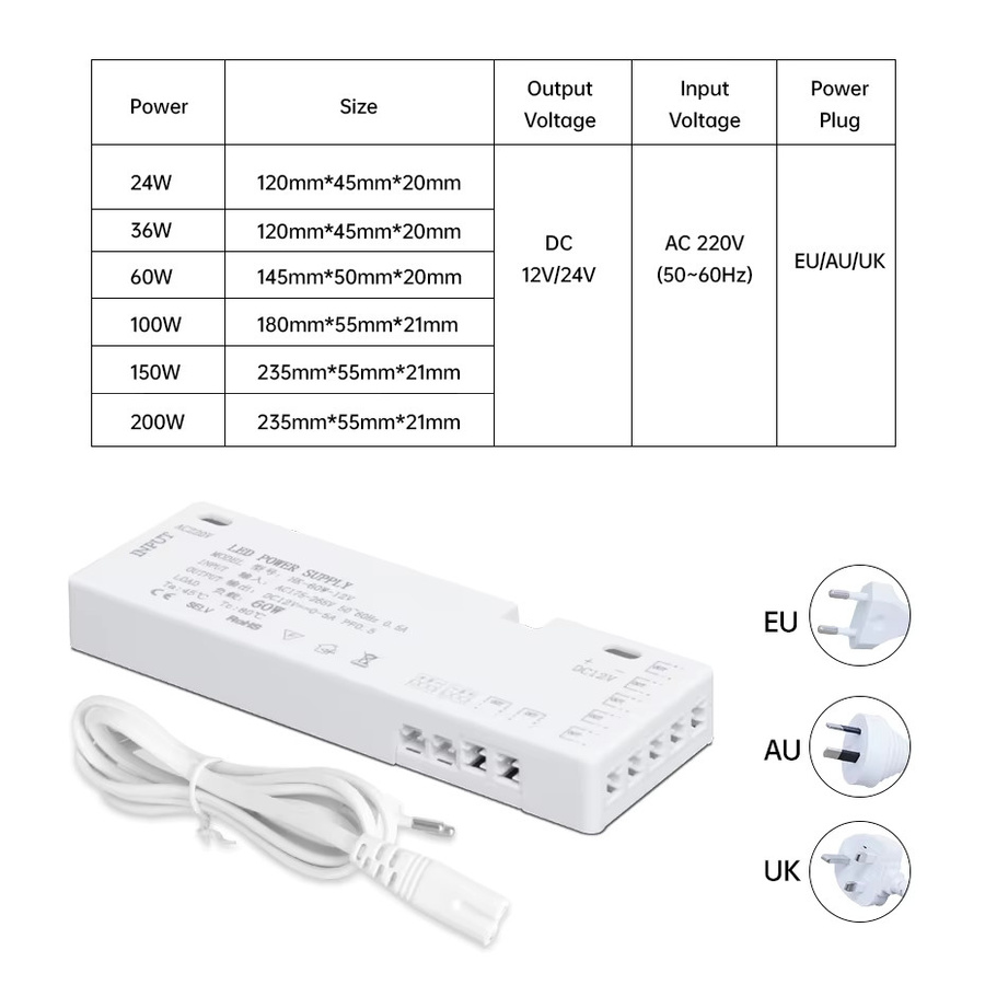 Asign LED-Schrankbeleuchtungs-Treiber Transformator Netzteil AC220V zu DC12V/24V mit Dupont-Anschluss für LED-Streifen in Weiß - Bild 2