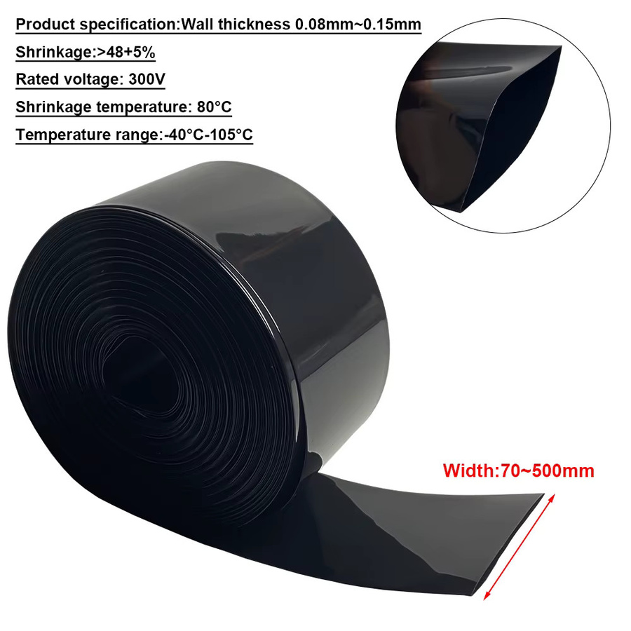 Schwarzer PVC-Schrumpfschlauch für 18650 Lipo-Akkus, 1 Meter Länge, isolierte Schutzhülle für Lithium-Gehäuse, Durchmesser 70 mm bis 500 mm - Bild 3