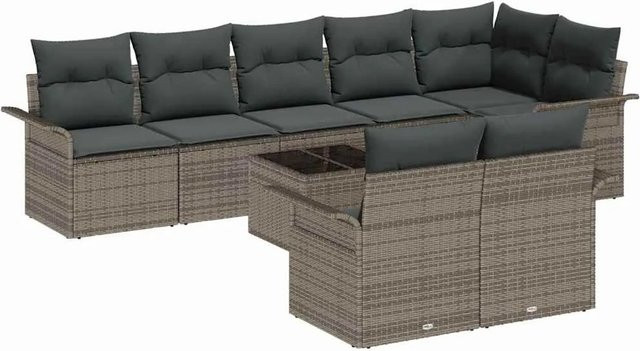 vidaXL 8-teiliges Garten-Sofa-Set aus Poly-Rattan in Schwarz mit Kissen und Tisch im L-Shape Design - Bild 1