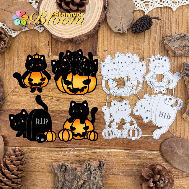 Dekorative Halloween Metall Stanzformen mit Kürbissen und Katzen für Scrapbooking und Prägung - Bild 1