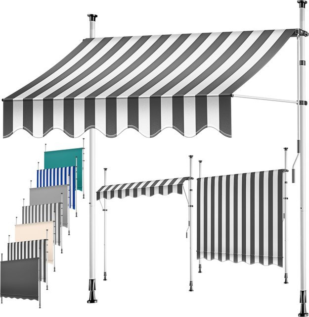 KESSER Klemmmarkise mit Handkurbel für den Balkon, UV-beständiger und wasserabweisender Sonnenschutz in Grau - Bild 1