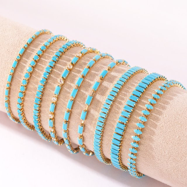 YUYAN Tennis-Armbänder, Blau, Türkis-CZ, Zirkonia, Gold, Unisex - Bild 1