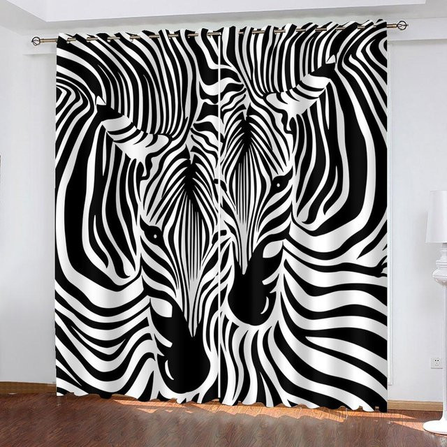 Yiran Furniture Zebrastreifen Tierfenstervorhänge mit Kuhmuster in Weiß und Schwarz, 2er-Set, Breite: 50 cm, Höhe: 130 cm - Bild 1