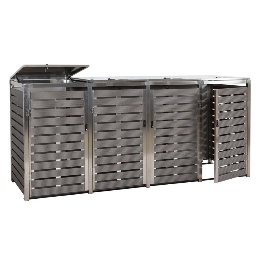 MCW Mülltonnenverkleidung K14 4er Mülltonnenbox aus WPC und Edelstahl in Anthrazit, B/T/H: 264 x 120 x 85 cm - Bild 2