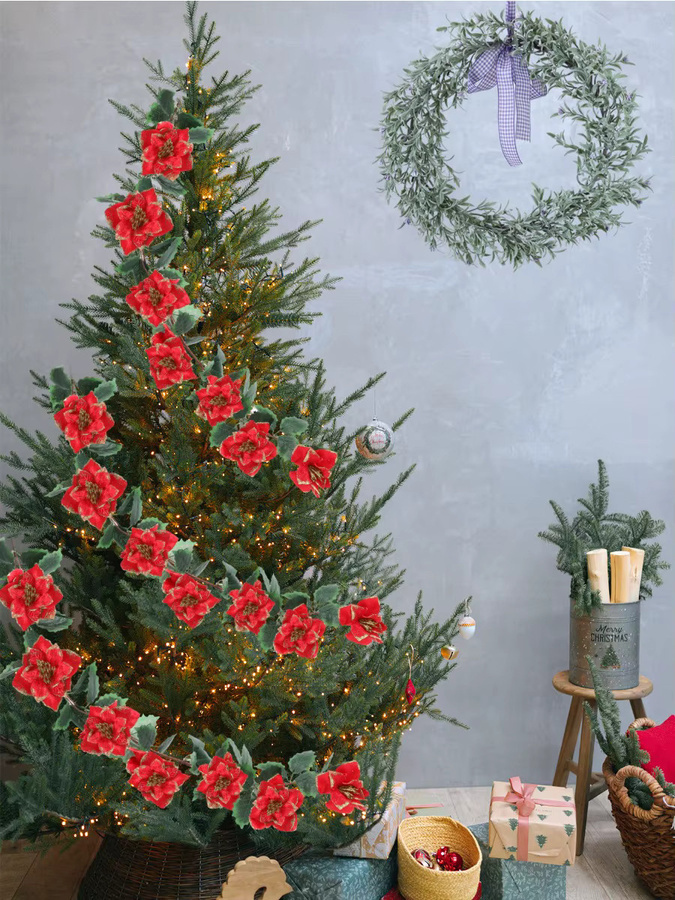 XIYA FLOWER 2er-Set Künstliche Dahlien mit goldenen Kanten und Blättern in Gold und Rot für Weihnachtsdekoration - Bild 6