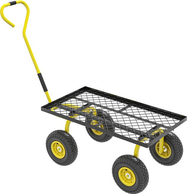 Outsunny Gartenkarren Transportwagen mit 4 Rädern aus Metall in Gelb, B/T/H: 94 x 48,5 x 100 cm, max. 150 kg, Aosom - Bild 1