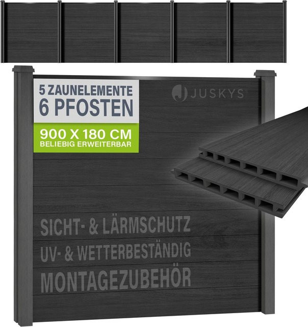 JUSKYS WPC Sichtschutzzaun 5er Set in Anthrazit/Grau mit WPC- und Stahlkonstruktion - Bild 1