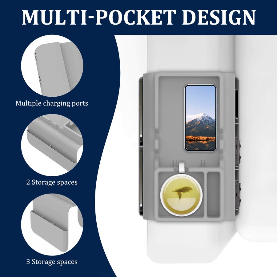 Willstar Sofa Armlehnen Organizer aus Silikon in Grau mit Getränkehalter und Seitentasche für Snacks, Telefon und Fernbedienung, B/T/H: 48,0 x 30,0 x 1,0 cm - Bild 3