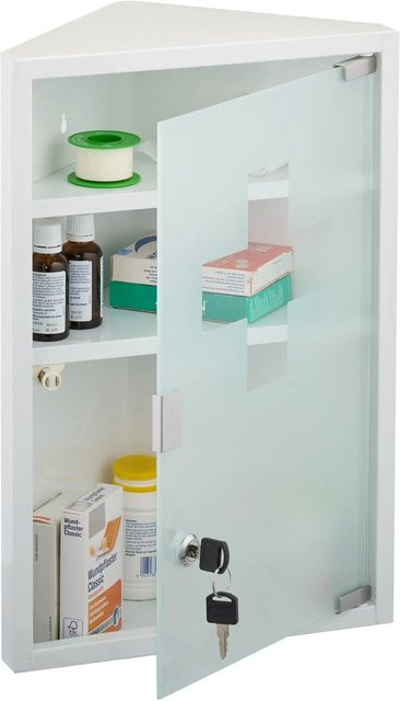 Relaxdays Medizinschrank aus Stahl mit Glastür in Weiß, abschließbar, Wandmontage, B/T/H: 45 x 30 x 17,5 cm - Bild 1