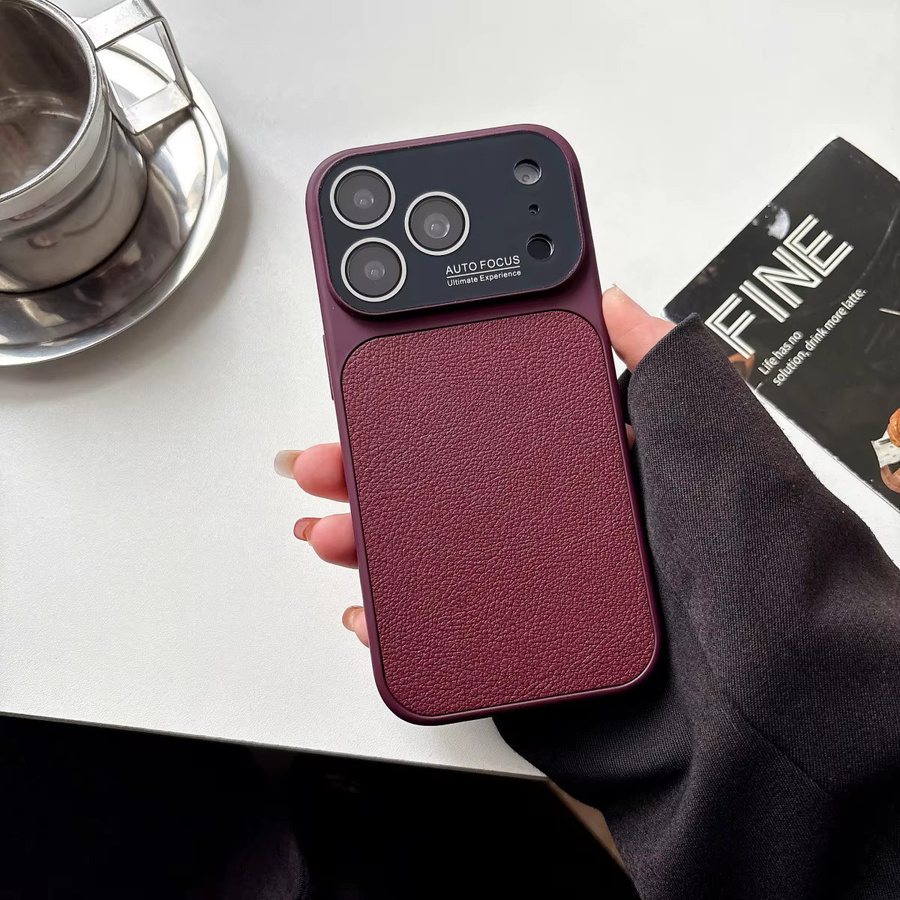 Lichee Leder-Textur Handyhülle für Apple iPhone 17, 16, 15, 14, 13 Pro Max mit großem Fenster und stoßfestem Schutz, Schwarz - Bild 1