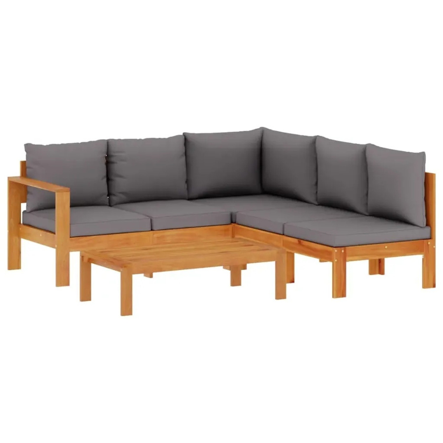 vidaXL 4-tlg Garten-Sofagarnitur aus Akazien-Massivholz in Grau mit Kissen und Tisch - Bild 2