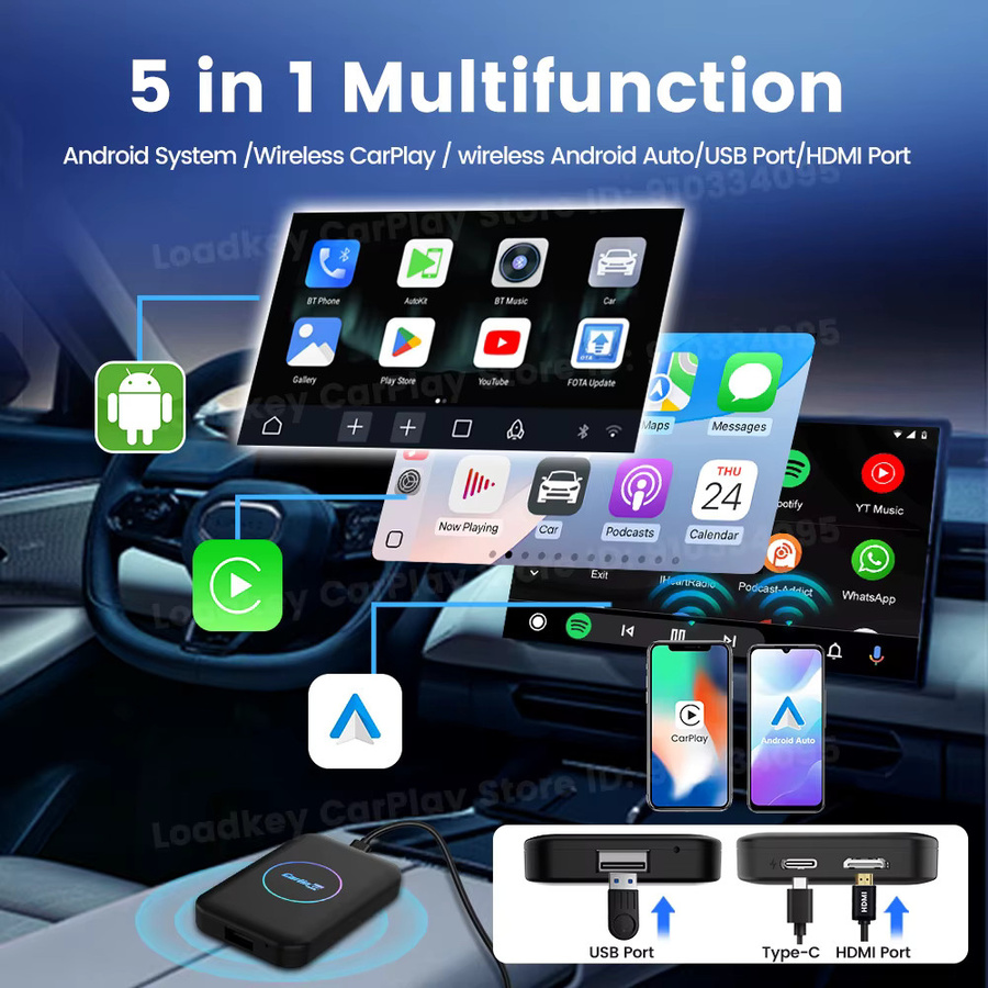 CarlinKit Android TV Box Wireless Adapter Lite in Schwarz mit CarPlay, Android Auto und HD Ausgang für IPTV, Youtube, Netflix und Spotify - Bild 2
