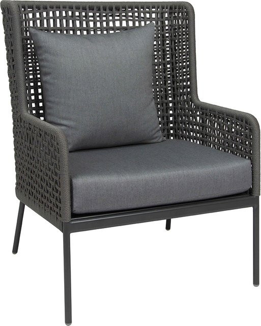 Stern GRETA Lounge-Sessel aus Aluminium in Anthrazit mit platinfarbener Kordel und seidengrauen Sitz- und Rückenkissen - Bild 1