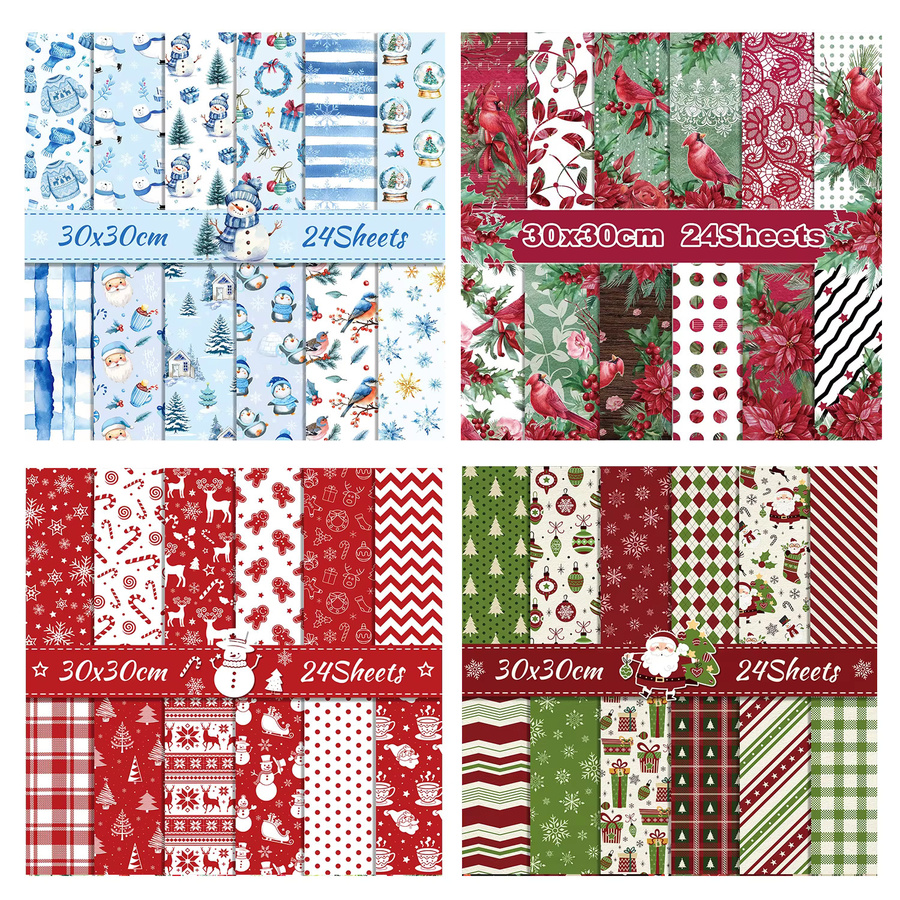 24 Stück Weihnachts-Scrapbook-Papier für Bastelarbeiten und Dekoration, Mehrfarbig, B/B: 30 x 30 cm - Bild 1