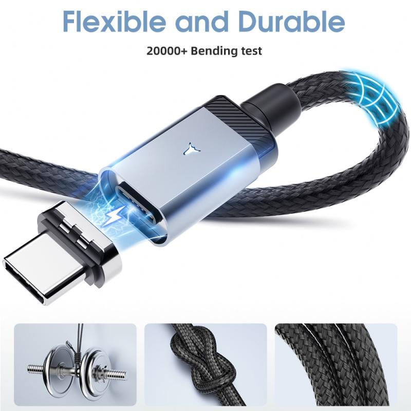 Fonken Magnetisches USB-C-Schnellladekabel Set mit PD 65 W USB-C-auf-USB-C und 27 W USB-C-auf-Lightning Kabel in Schwarz und Rot, Länge: 1 m - Bild 7