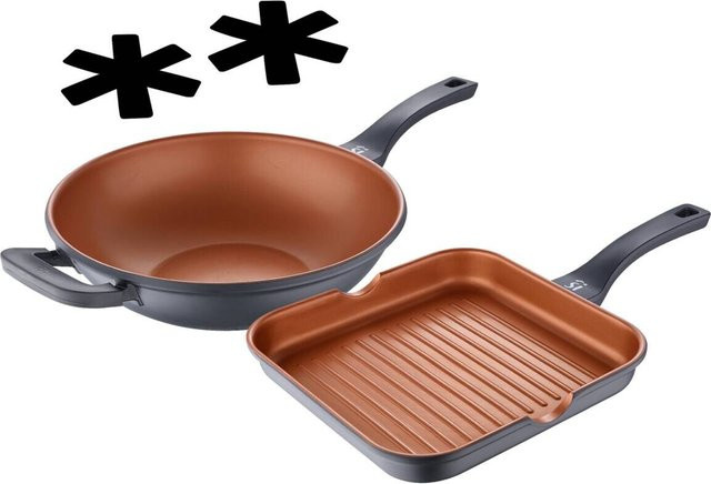 Bergner Pfannenset aus Aluguss mit Kupfer-Beschichtung, 4-teilig, Orange/Braun, Antihaftbeschichtung - Bild 1
