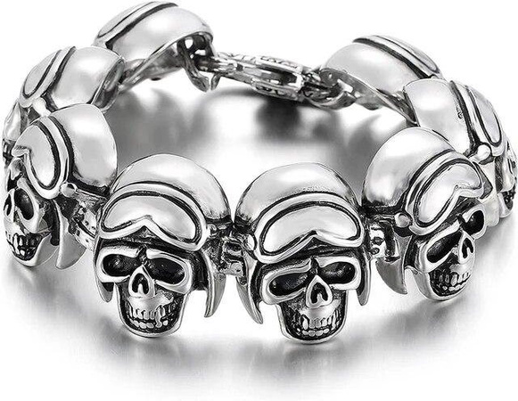 Armband Rock Skull, Edelstahl, Schwarz, Herren, 22cm