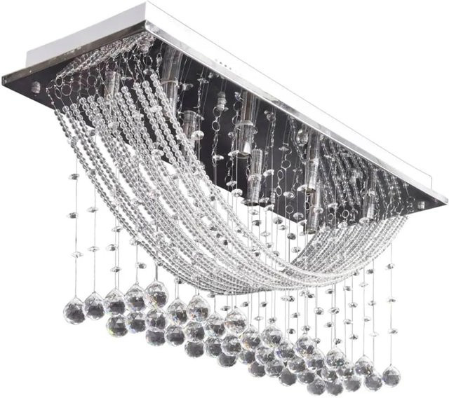 vidaXL Deckenlampe aus Metall und Glas in Weiß und Silber mit funkelnden Glasperlen für 8 x G9 Leuchtmittel, Höhe: 29 cm - Bild 2