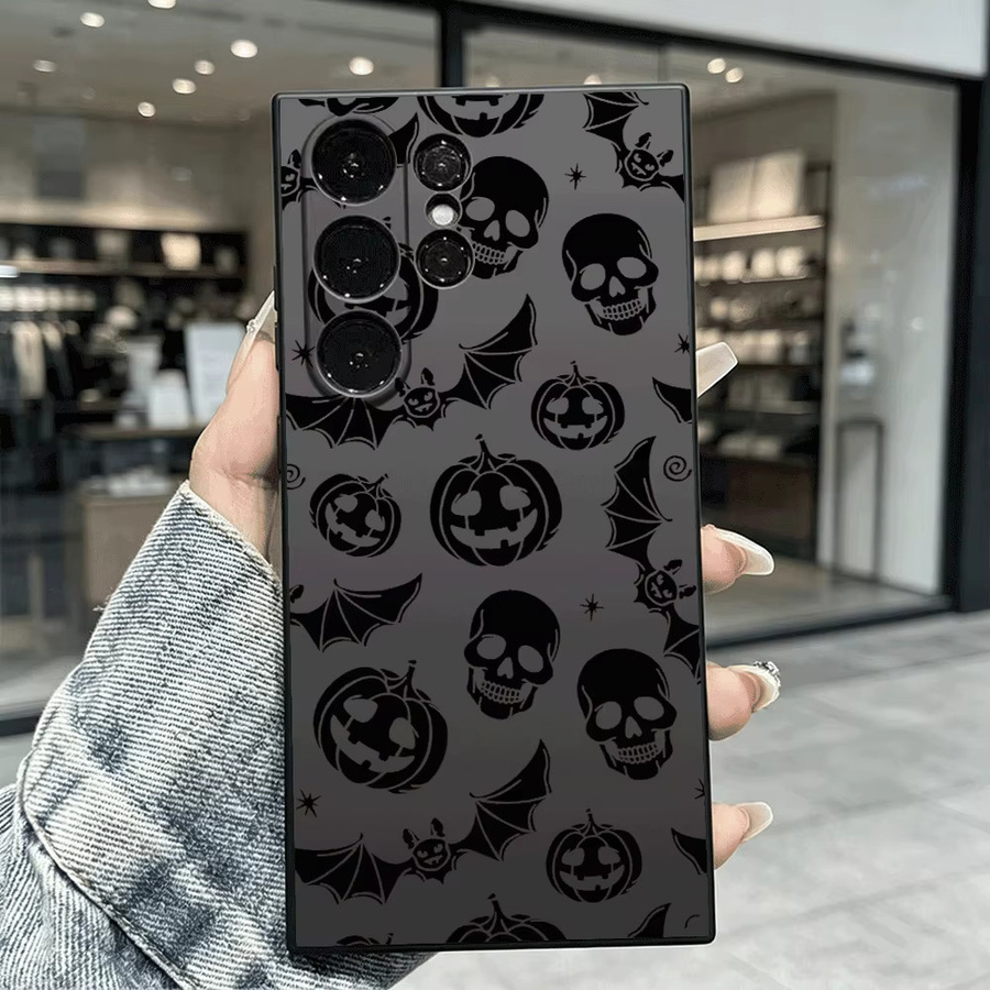 Stoßfeste TPU Handyhülle mit Halloween Kürbis Totenkopf und Fledermaus Design für Samsung Galaxy S22 S23 S24 S25 S26 Ultra sowie A16 A35 A55 in Grün - Bild 2