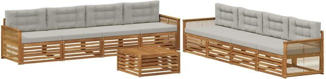 vidaXL Outdoor-Sofagarnitur aus massivem Akazienholz mit 9-teiligem Set inklusive Tisch und Kissen in Braun und Grau - Bild 1