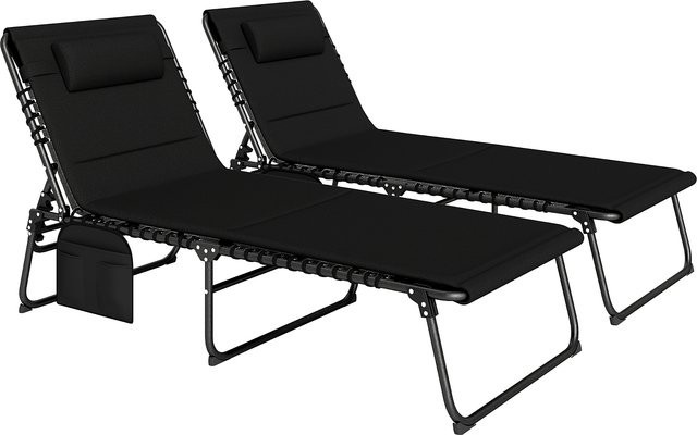 2er Set Outsunny Sonnenliegen klappbar in Schwarz mit Textilene-Gewebe und verstellbarer Rückenlehne - Bild 1