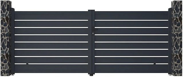 Vente-unique Flügeltor Primo Doppel-Aluminiumtor in Anthrazitgrau, Breite: 397 cm - Bild 1