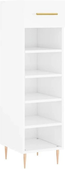 vidaXL Schuhschrank in Hochglanz Weiß mit Regalfächern und Türen im industriellen Stil, B/T/H: 30 x 35 x 105 cm - Bild 1