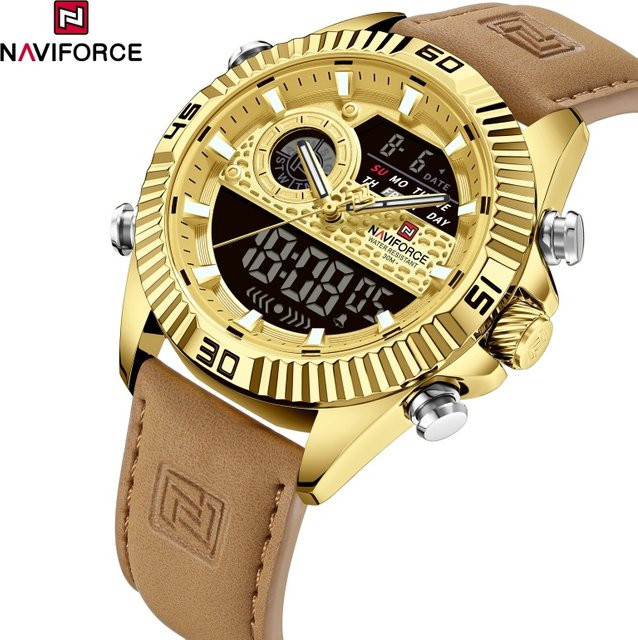 NAVIFORCE Armbanduhr, Herren, Quarz, Chronograph, Gold, Leder, Rund - Bild 1
