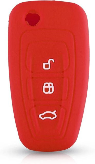 KEYYOU Silikon Schlüsselanhänger Abdeckung für Ford Ranger C-Max S-Max Focus Galaxy Mondeo Transit Tourneo Custom, 3 Tasten, rot - Bild 1