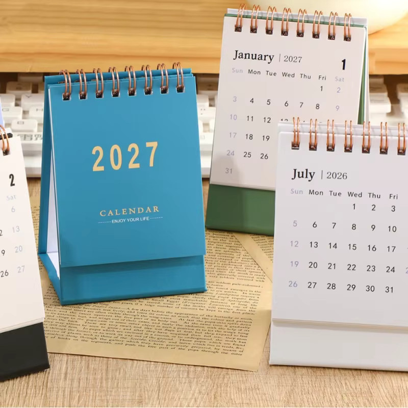 2027 Mini-Schreibtischkalender in Morandi-Farben Blau mit Monatsübersicht für deinen Bürobedarf - Bild 3