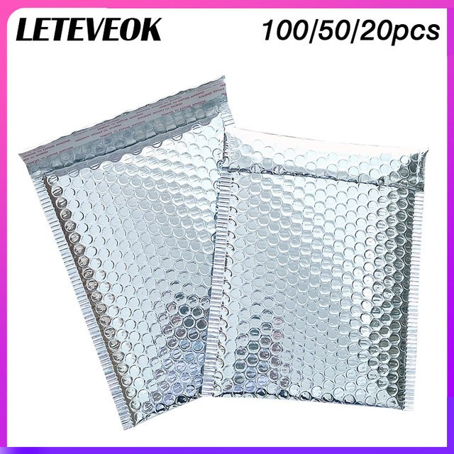 LETEVEOK Aluminisierte silberne Luftpolsterumschläge mit selbstklebendem Verschluss aus Poly-Material - Bild 1