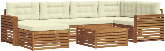 vidaXL Outdoor-Sofagarnitur 7-teilig aus Akazienholz mit Kissen in Natur und Creme - Bild 1