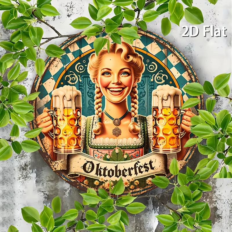Potdemiel Retro-Metallschild im bayerischen Stil, rundes Aluminium-Poster mit festlichen Motiven, Durchmesser: 19,81 cm, Mehrfarbig - Bild 6