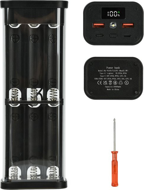DIY Powerbank Kit 22,5 W Schnellladegerät für 18650 Batterien mit 6 oder 12 Slots, transparentes Gehäuse - Bild 1