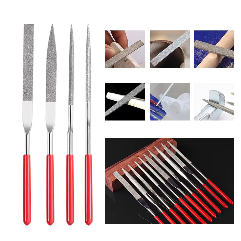 CAOWTAN Diamant Nadel Datei Set 10-teilig für Handarbeit an Metall, Holz, Keramik, Glas und Stein in Rot - Bild 3