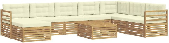 vidaXL Outdoor-Sofagarnitur 9-teilig in U-Form aus Akazienholz mit Kissen in Weiß und Beige - Bild 1