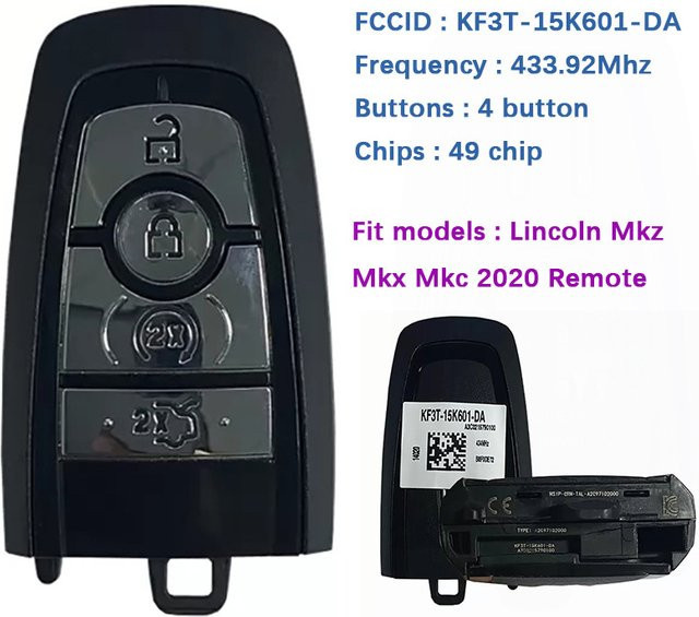 QZKJ Smart Key Ersatzfernbedienung für Lincoln 4-Tasten, 433,92MHz FSK, KF3T-15K601-DA, Schwarz - Bild 1