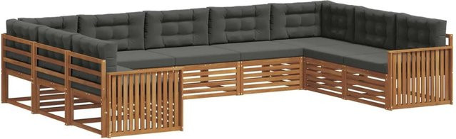 vidaXL Sofagarnitur 9-teilig aus Akazien-Massivholz in Natur und Anthrazit mit modernem Latten-Design - Bild 1
