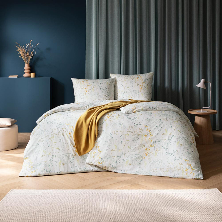Estella Mako Jersey Bettwäsche Nadine grün beige Wiese Gräser mit Bettbezug und Kissenbezug B/H: 155 x 220 cm und 80 x 80 cm - Bild 1