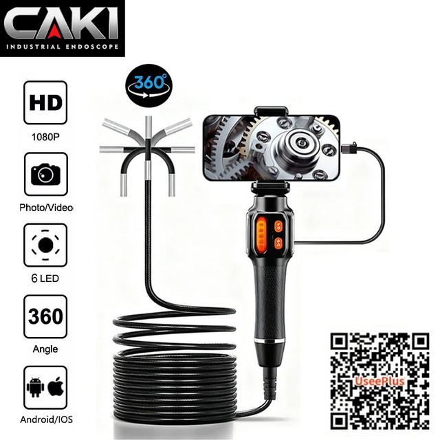 WDSZKMYF HD 1080P Industrieendoskop mit 360 Grad Zwei-Wege-Drehgelenk und LED für iOS und Android, Typ-C, Schwarz - Bild 1