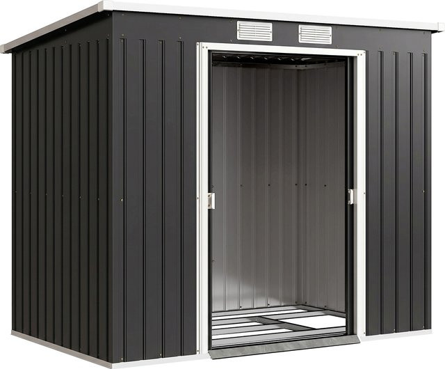 Outsunny Metall Gerätehaus Dunkelgrau mit Pultdach und Doppelschiebetür, H x B x T: 172 x 213 x 130 cm - Bild 1