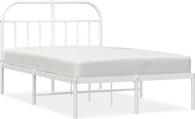 vidaXL Bettgestell aus Metall mit Kopfteil in Weiß, klassisch pulverbeschichtet, B/T/H: 120 x 200 cm - Bild 1