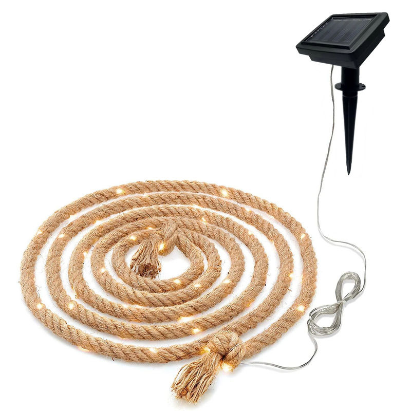 Viva Domo LED-Solar-Seil in Braun mit warmweißem Licht und maritimen Hanfseil-Design - Bild 2