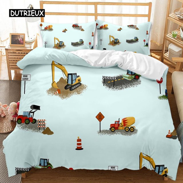 Bettwäscheset Binchi Outdoor Product für Kinder mit Baustellenfahrzeug-Motiv in Blau, Material Polyester, B/T: 200 x 200 cm - Bild 1
