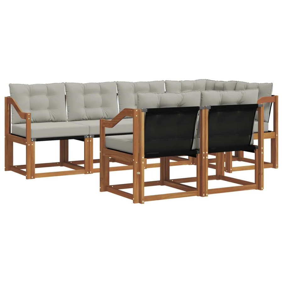 vidaXL Outdoor-Sofagarnitur 7-teilig aus Akazienholz mit Textilene und Kissen in Natur und Hellgrau - Bild 2