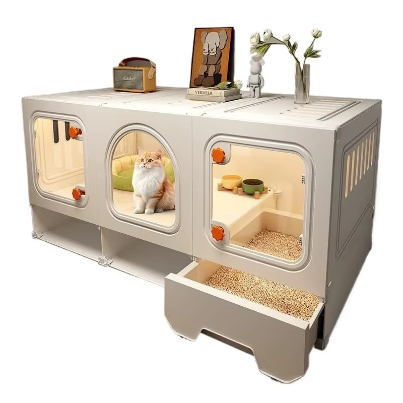 LZJV Katzenhaus mit transparenter Schublade und Stauraum in Weiß und Transparent, B/T/H: 105 x 52 x 52 cm - Bild 2