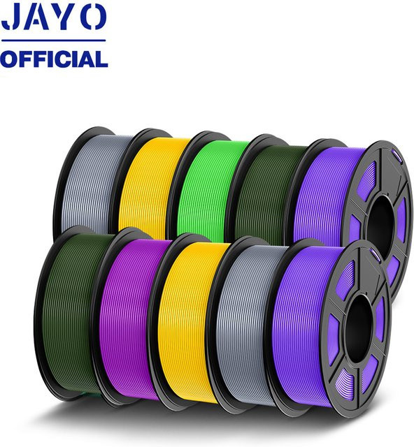 JAYO 3D-Filament Set für FDM-Drucker, 5 Rollen in Grün, PLA+ PETG Silk PLA Plus und flexibles TPU - Bild 1