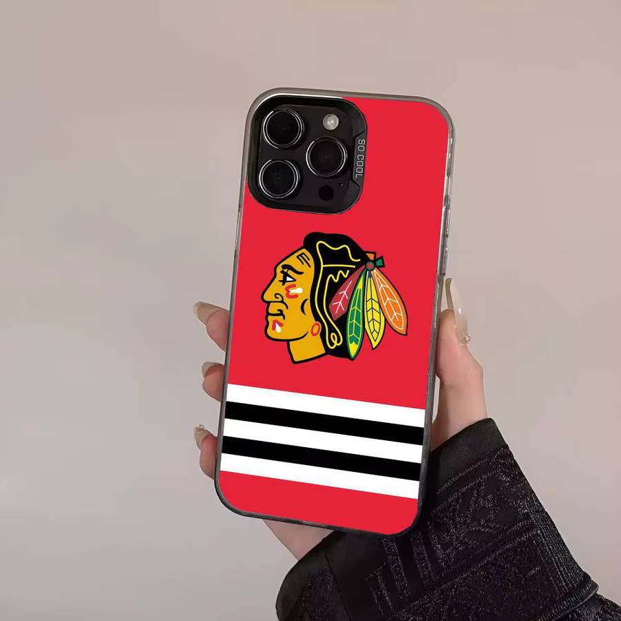 Farbige Rückabdeckung Chicago Black Hawks für iPhone 11 bis 17 Pro Max Plus in Schwarz und Rot - Bild 2