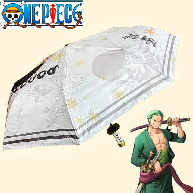 Bandai Roronoa Zoro Katana Regenschirm, faltbarer UV-Schutz Sonnenschirm im Samurai-Design, Schwarz/Weiß/Mehrfarbig - Bild 1